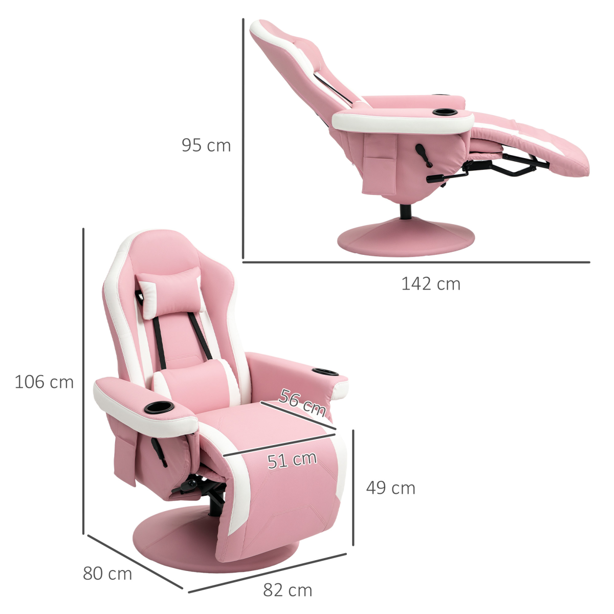 HOMCOM Manual PU Recliner Armchair with 135° Recline, Swivel & Footrest