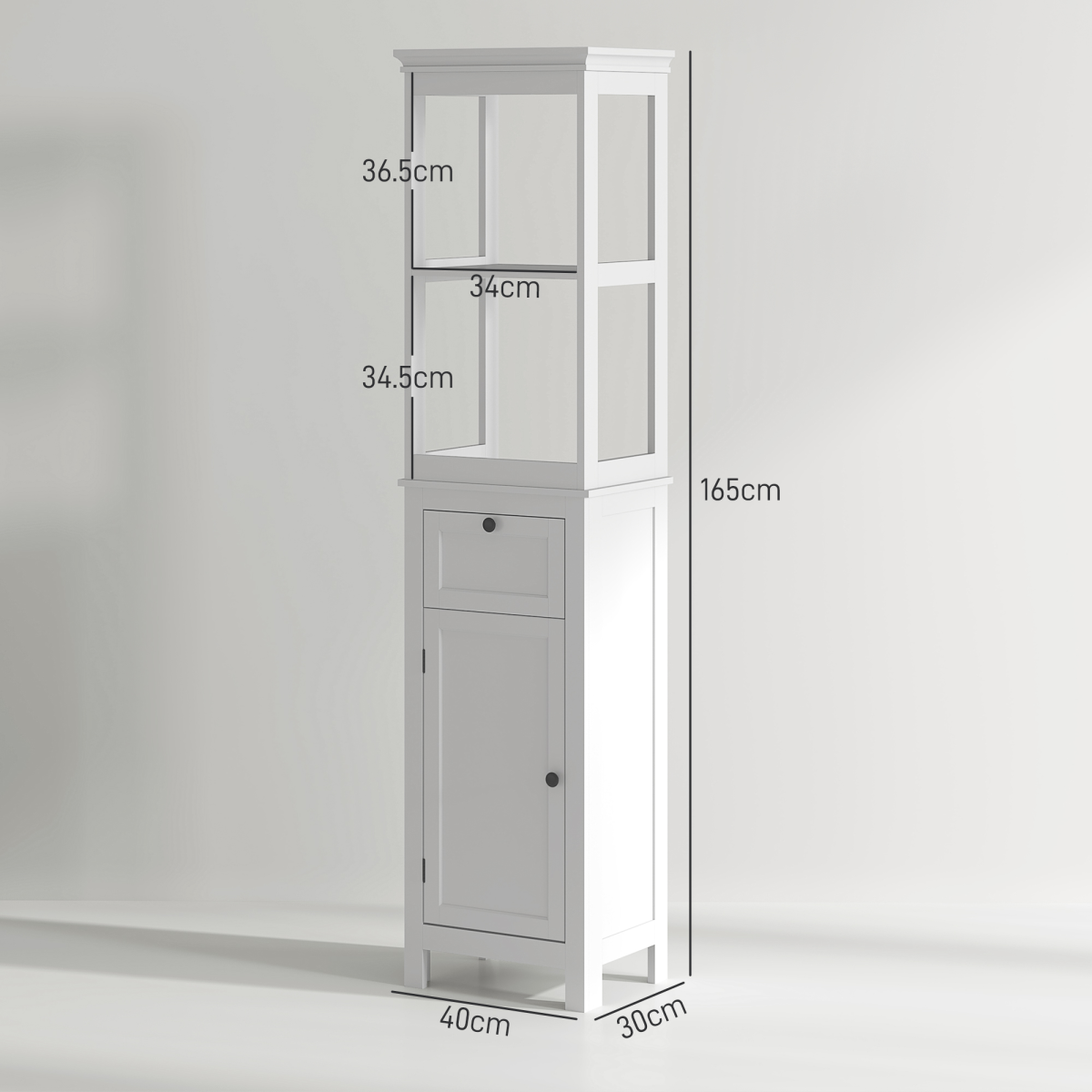 HOMCOM Slim White Bathroom Storage Cabinet with Shelves & Drawer