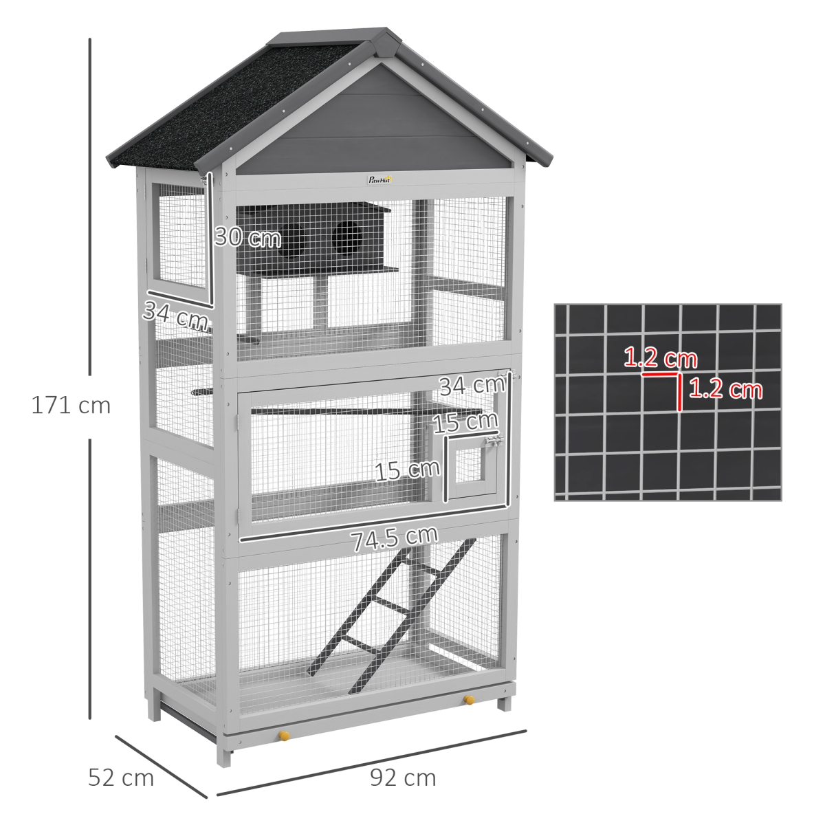 PawHut Bird Cage with Stands for Finches & Parakeets, Grey