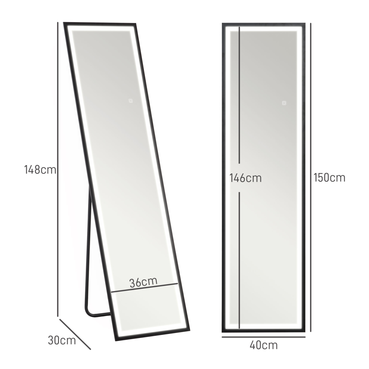HOMCOM 150x40cm Full Length Mirror with Adjustable LED Lights, Black