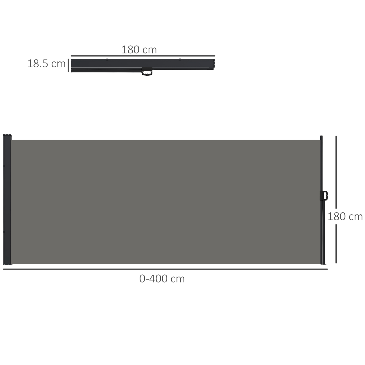 Outsunny Retractable Side Awning Privacy Screen, 400 x 180cm, Dark Grey