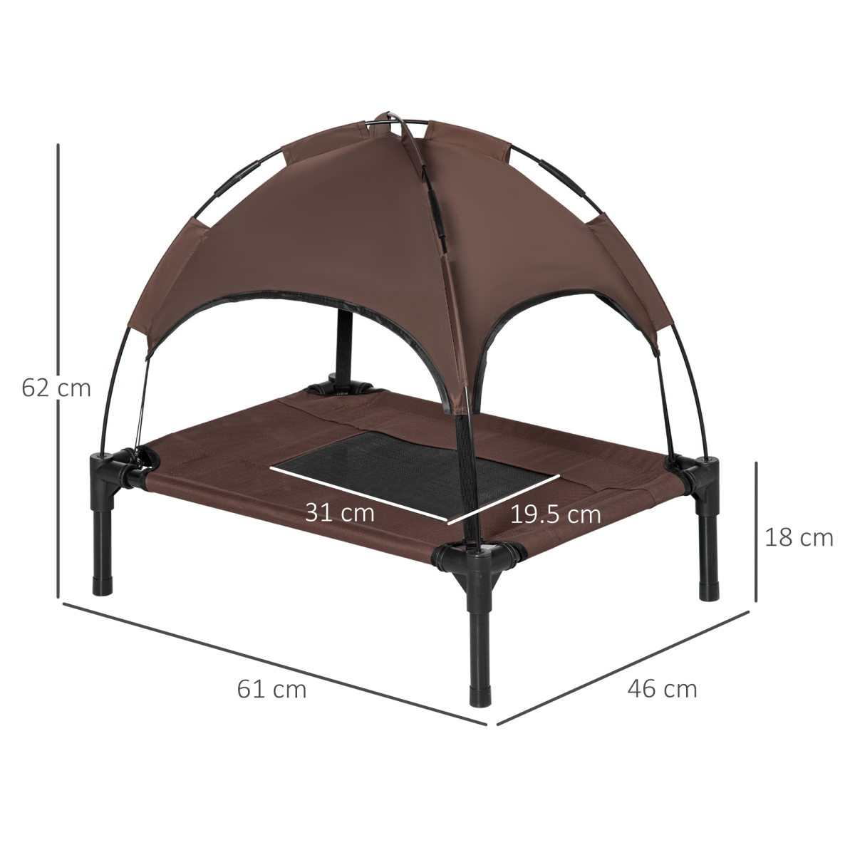PawHut Elevated Dog Bed with Canopy, Outdoor Cot, Brown