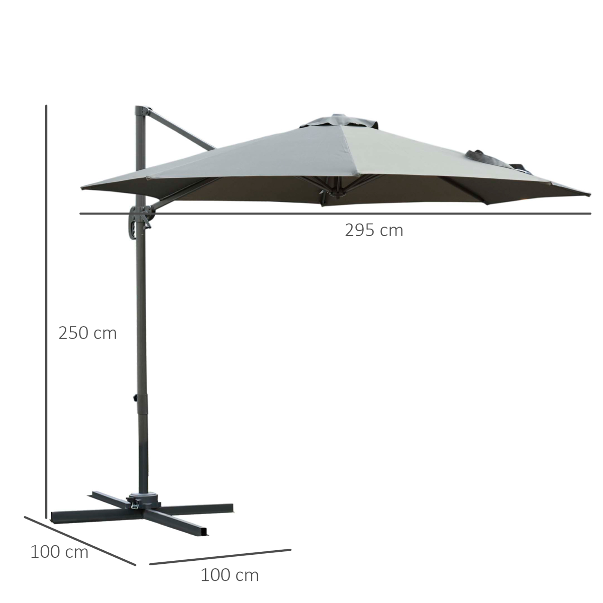 Outsunny Roma 3m Round Patio Cantilever Parasol Umbrella, Dark Grey