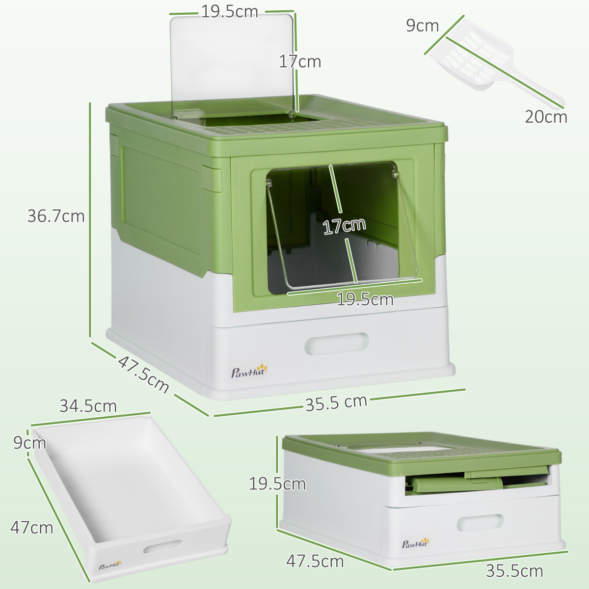 PawHut Enclosed Top-Entry Cat Litter Box with Scoop, Lime Green
