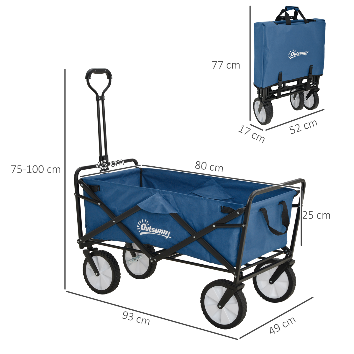Outsunny Folding Cargo Wagon Cart for Beach & Garden, Telescopic Handle