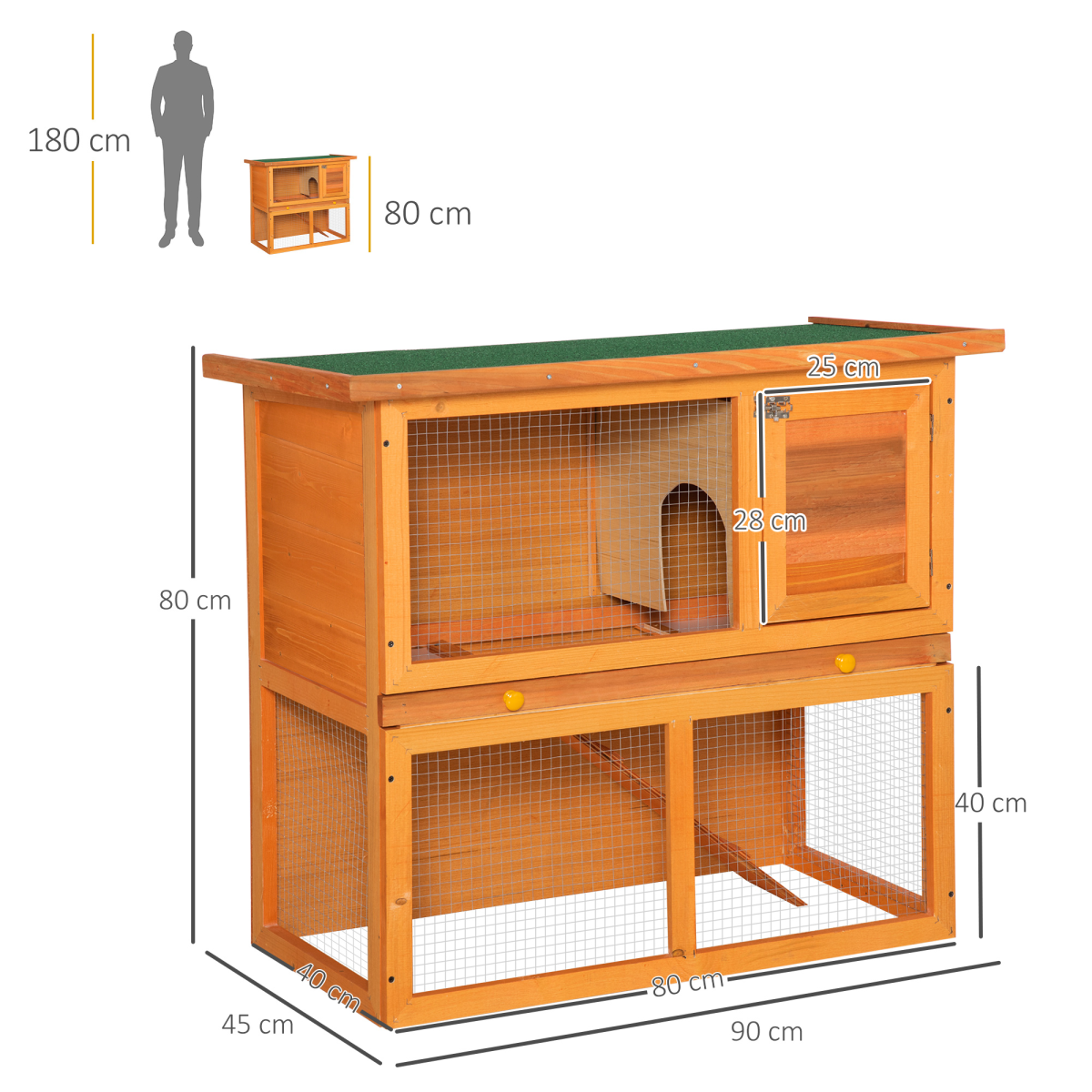 2-Tier Wooden Rabbit Hutch for Small Animals, Outdoor Backyard Bunny House
