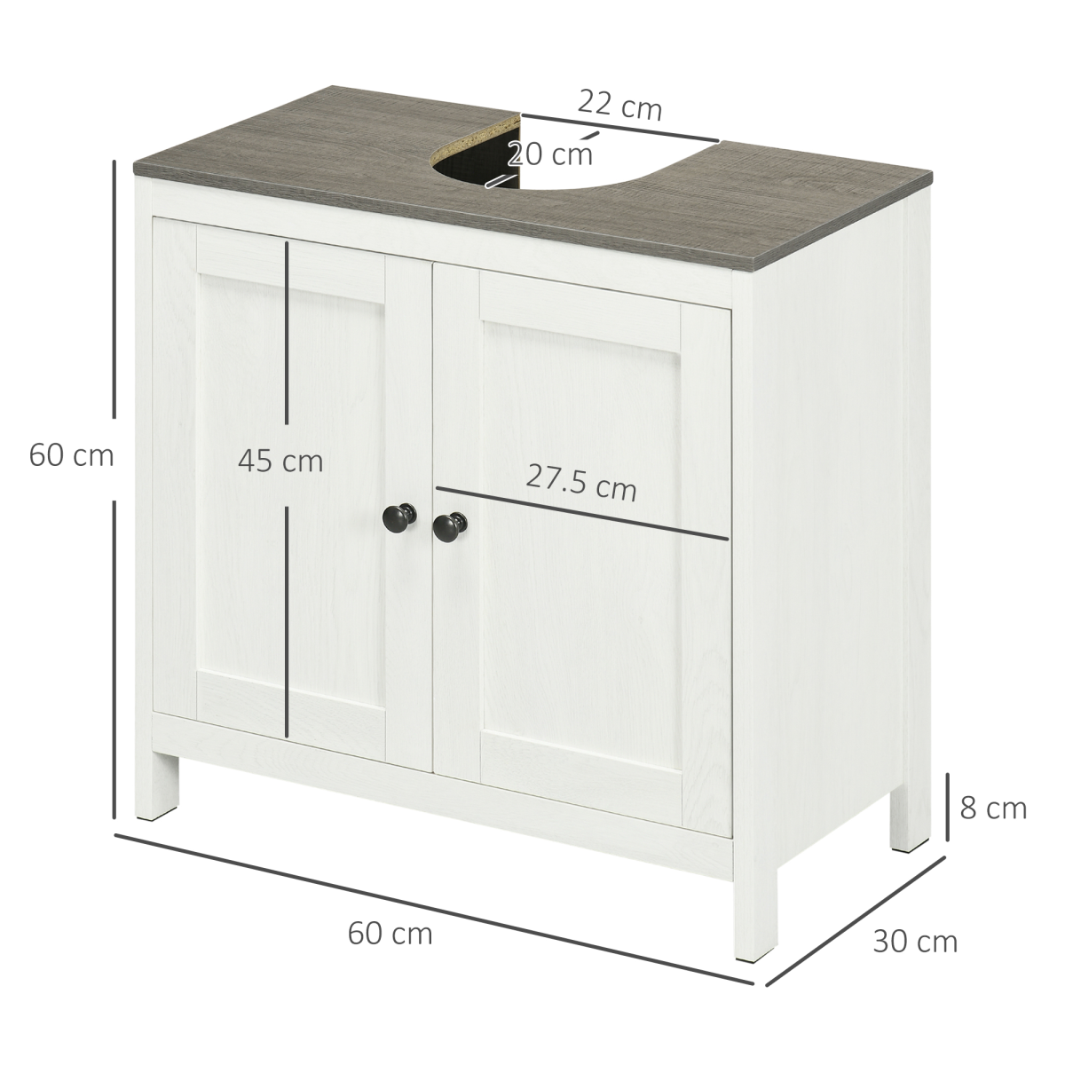 Kleankin Freestanding Under Sink Bathroom Cabinet with Doors, White