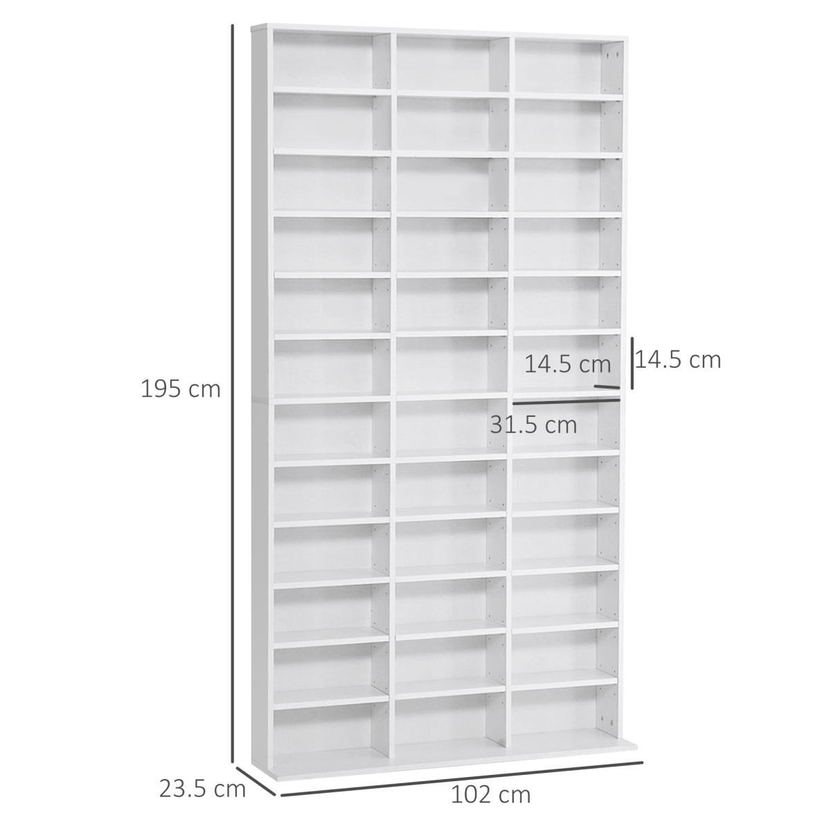 White Wooden CD/DVD Storage Shelf, 33 Adjustable Compartments