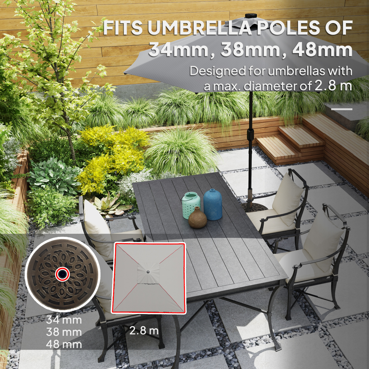 Outsunny 21kg Resin Garden Parasol Base with Wheels, Bronze Tone Umbrella Stand