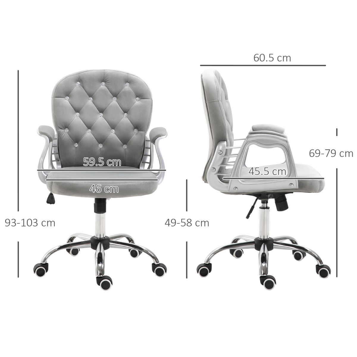 Grey Velour Diamond Tufted Office Chair, Adjustable 360° Swivel