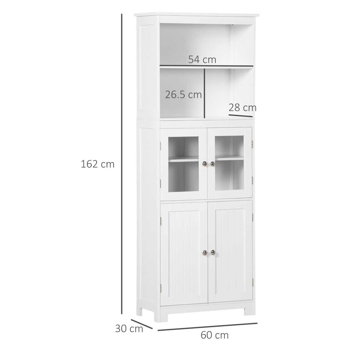 HOMCOM White Kitchen Cupboard with Adjustable Shelves and Glass Doors