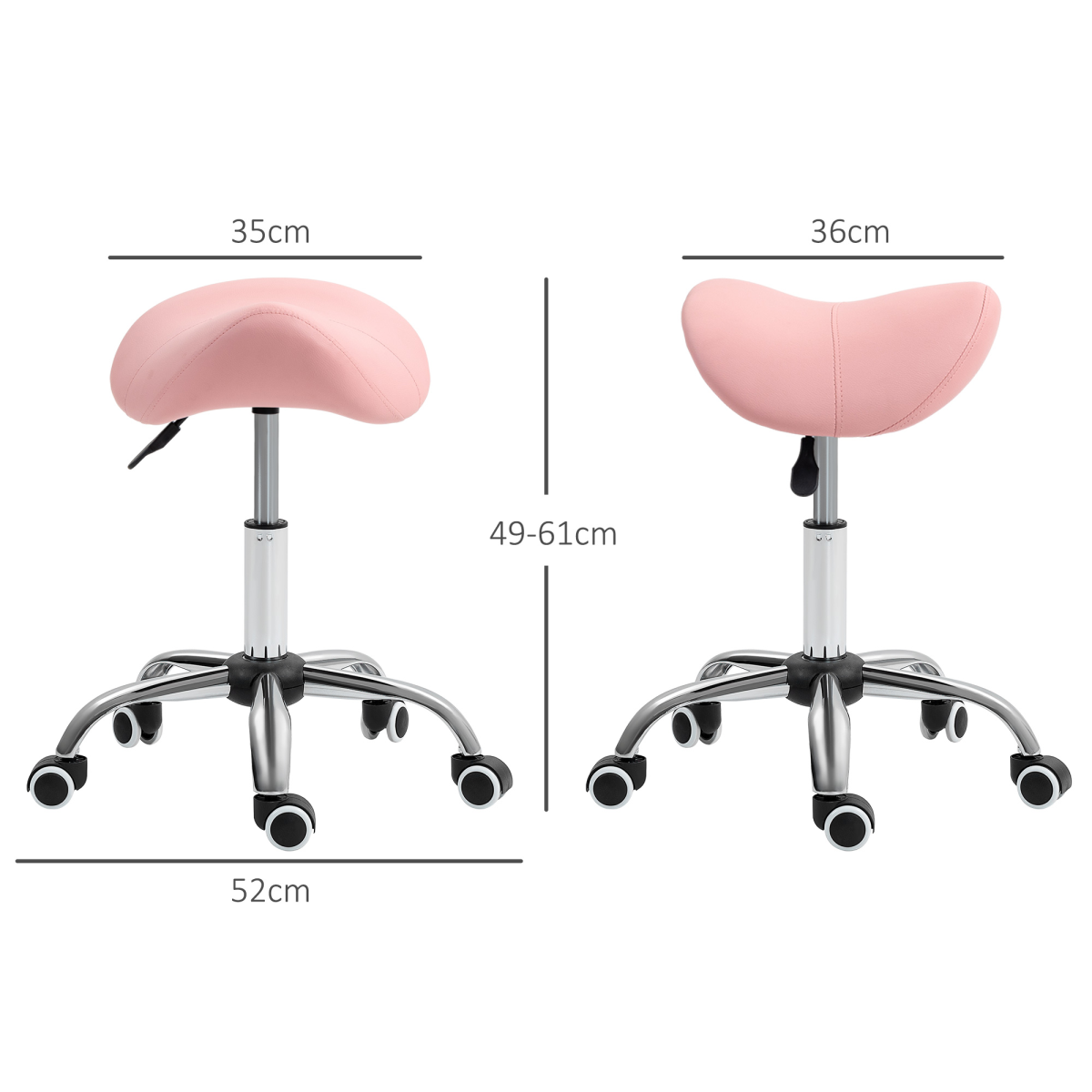 HOMCOM Pink PU Leather Saddle Stool with Padded Adjustable Seat