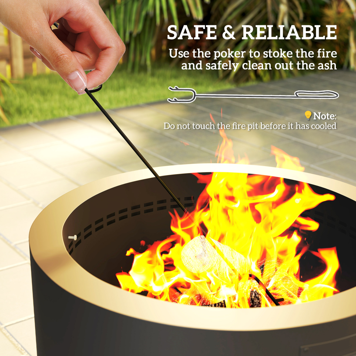Outsunny Outdoor Round Wood Burning Fire Pit with Lid and Poker, Black