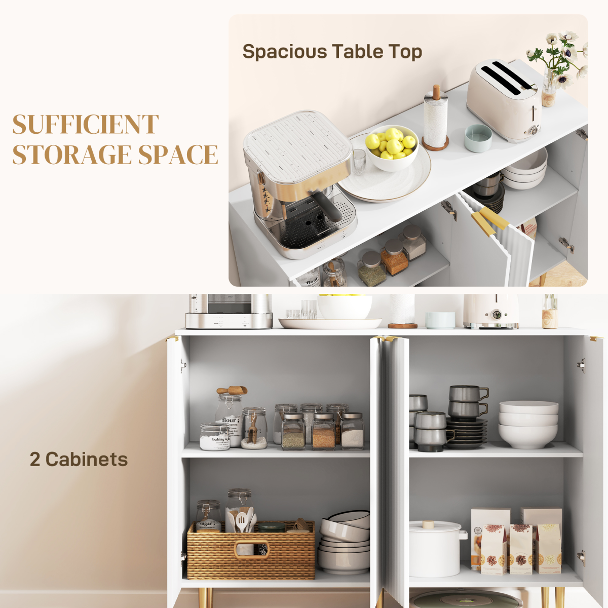HOMCOM White Buffet Sideboard Cabinet with Adjustable Shelves
