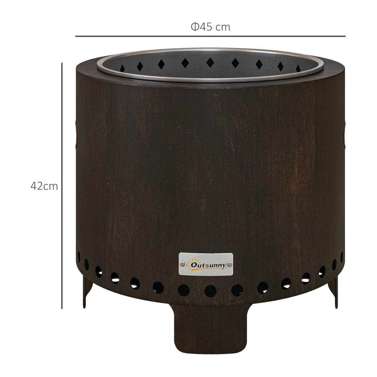 Outsunny 45cm Smokeless Wood Burning Metal Fire Pit with Poker, Black