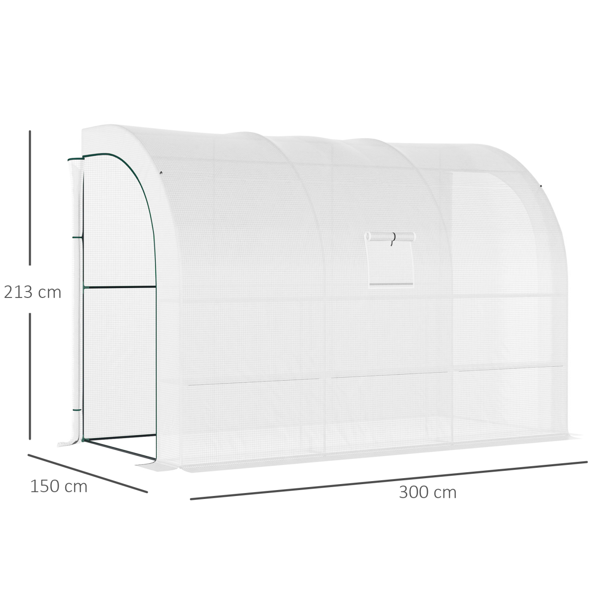 Plant Greenhouse Lean-To with Shelves, Zipper Doors, White, 300 x 150 x 213 cm
