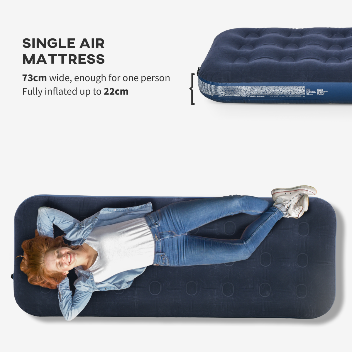 Outsunny Portable Single Air Mattress with Flocked Surface, Blue