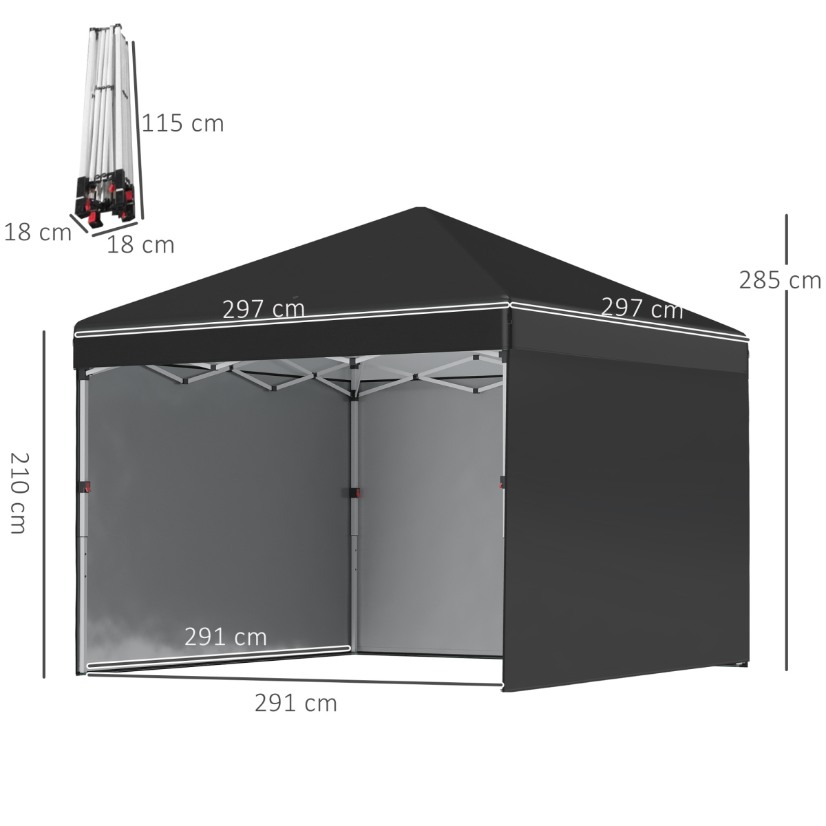 Outsunny 3x3m Pop Up Gazebo Party Tent with 3 Sidewalls, Black