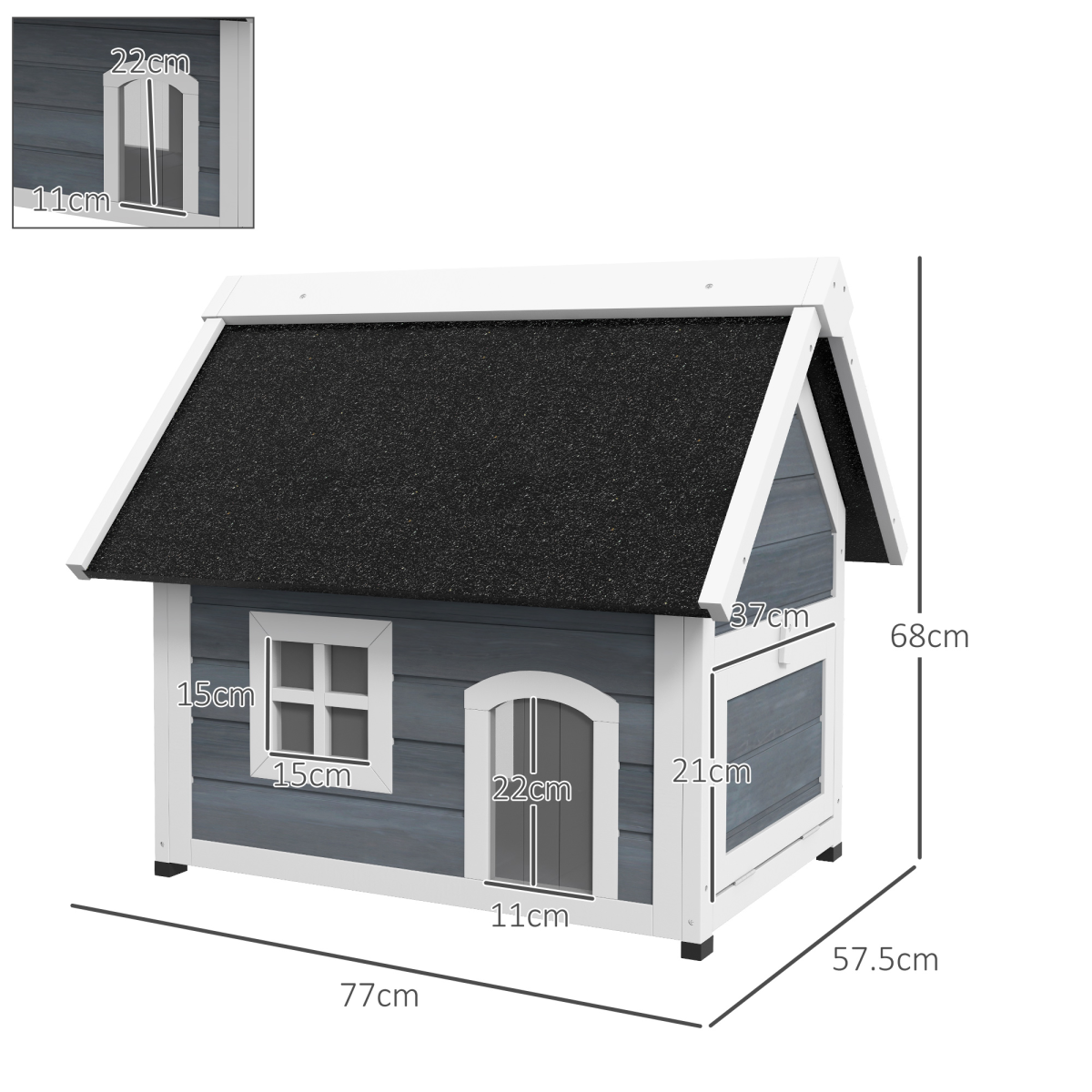 PawHut Outdoor Feral Cat House with Openable Asphalt Roof, Grey