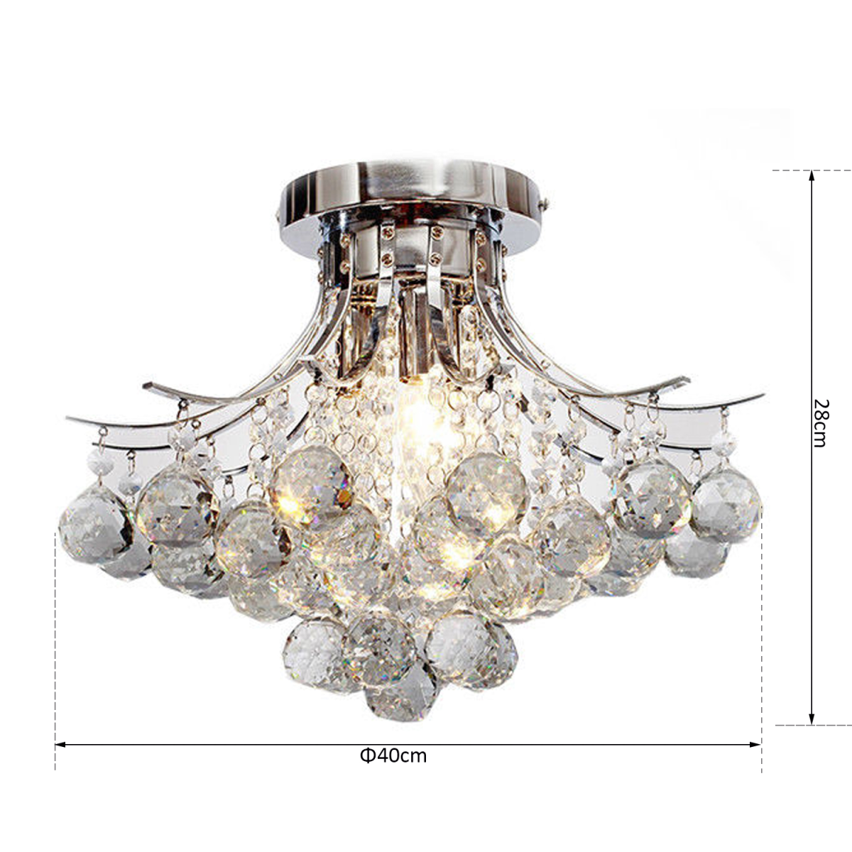 HOMCOM Modern K9 Crystal Chandelier Ceiling Light, 3-Light E14 Flush Mount, 43 Crystal Balls, 140 Octagonal Beads, Bulbs Not Included