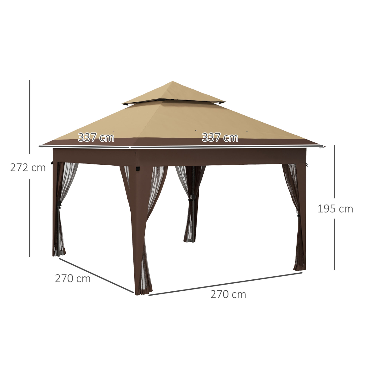 Outsunny 3 x 3 m Pop Up Gazebo Instant Shelter with Mosquito Netting, Khaki