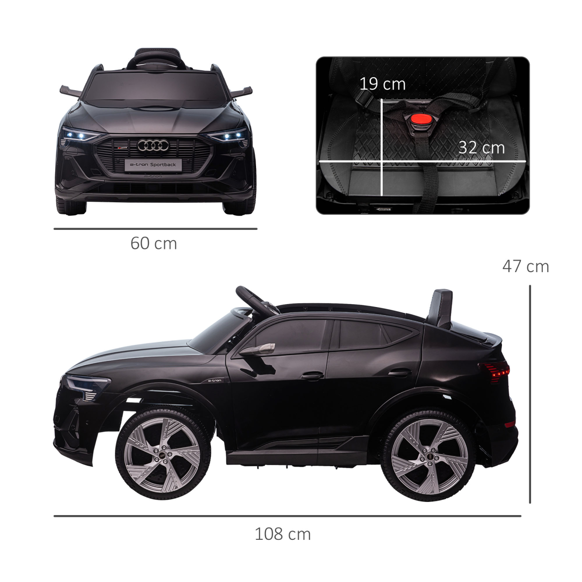 HOMCOM Licensed Audi E-tron Kids Electric Ride-On Car with Remote Control, LED Lights, Music and Seatbelt