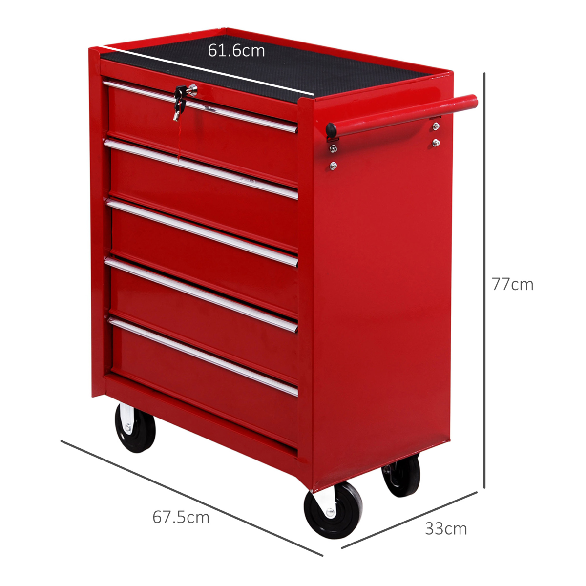 HOMCOM 5-Drawer Steel Tool Trolley on Wheels, Lockable, Red
