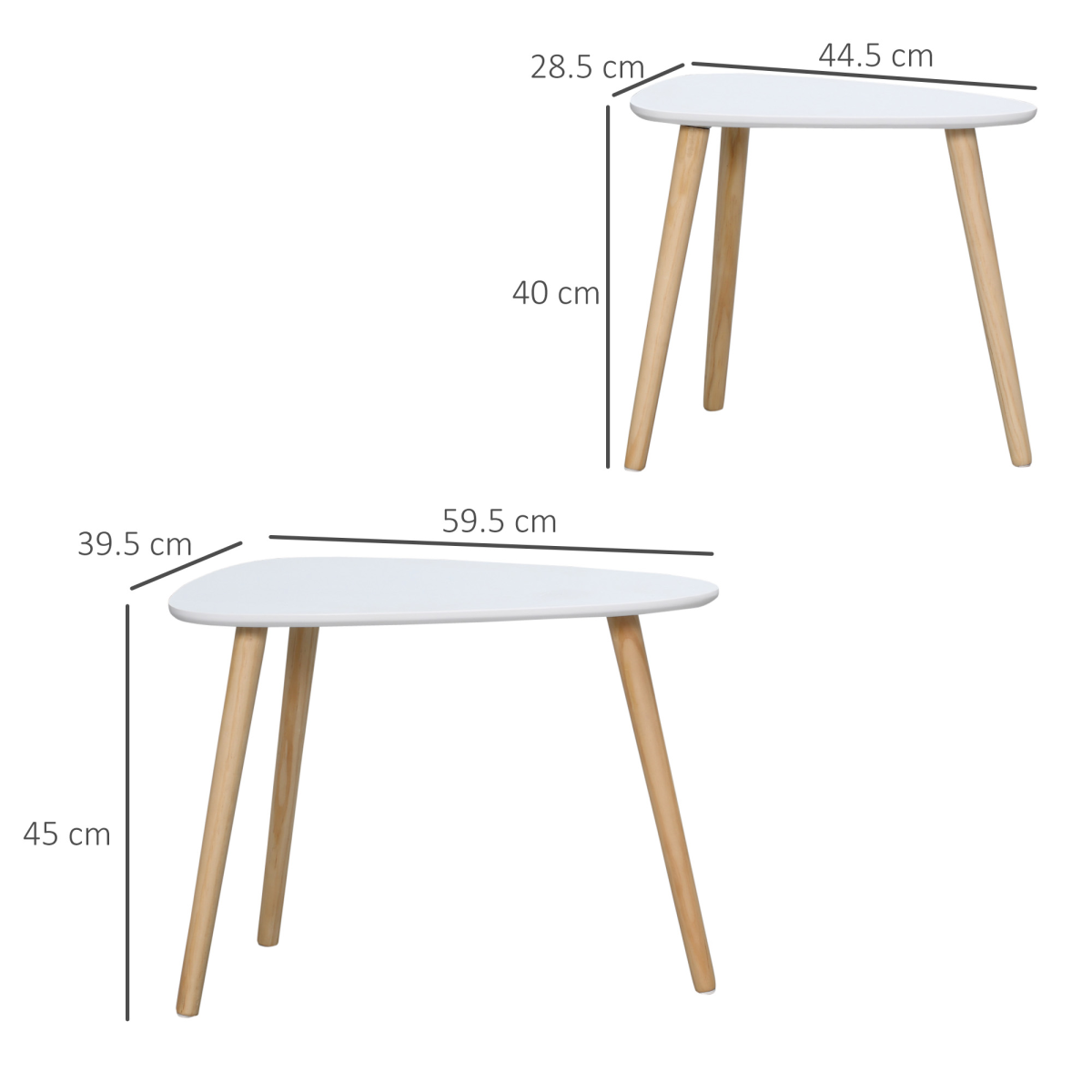 Set of 2 White Nesting Side Tables with Wooden Legs for Living Room
