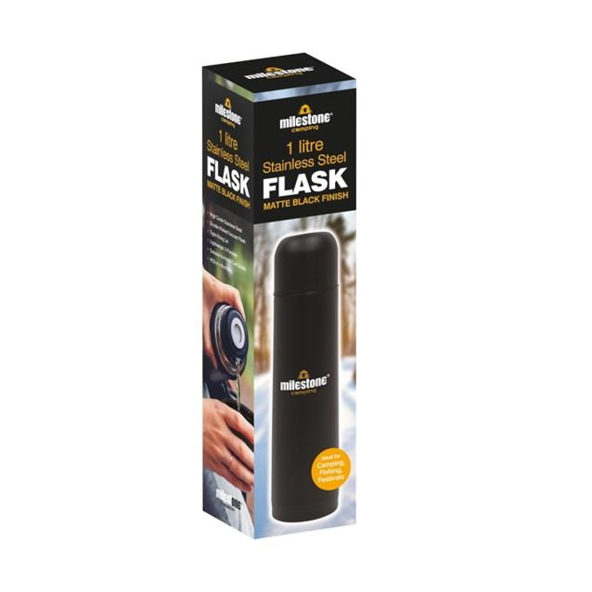 Milestone Double Walled Stainless Steel Flask 1Ltr - Matte Black Finish