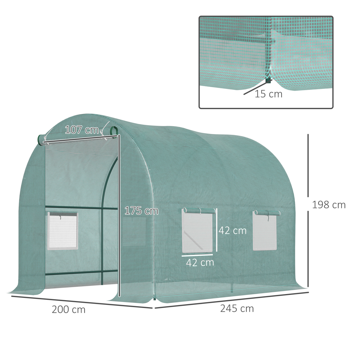 Walk-In Polytunnel Greenhouse, 2.5 x 2 m, Steel Frame, PE Cover