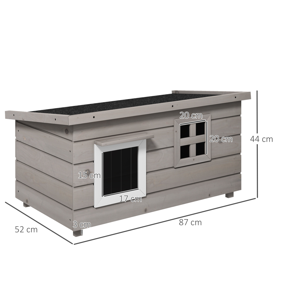 PawHut Wooden Outdoor Cat House with Openable Top, Asphalt Roof, Grey