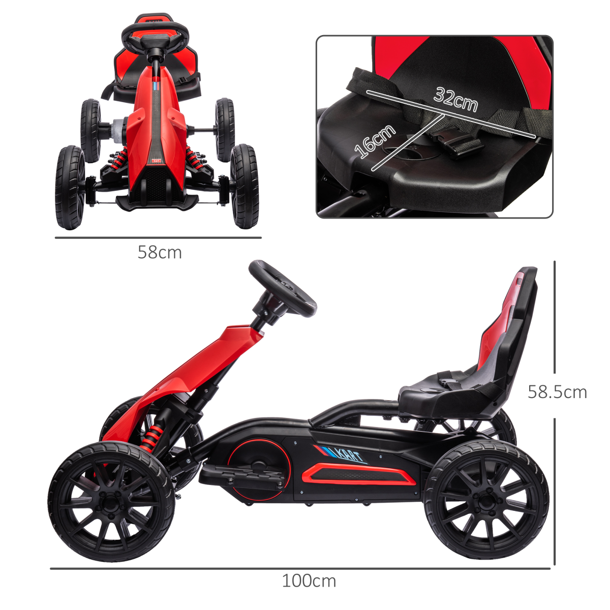HOMCOM 12V Electric Go Kart, Forward/Reverse, 2 Speeds, Red