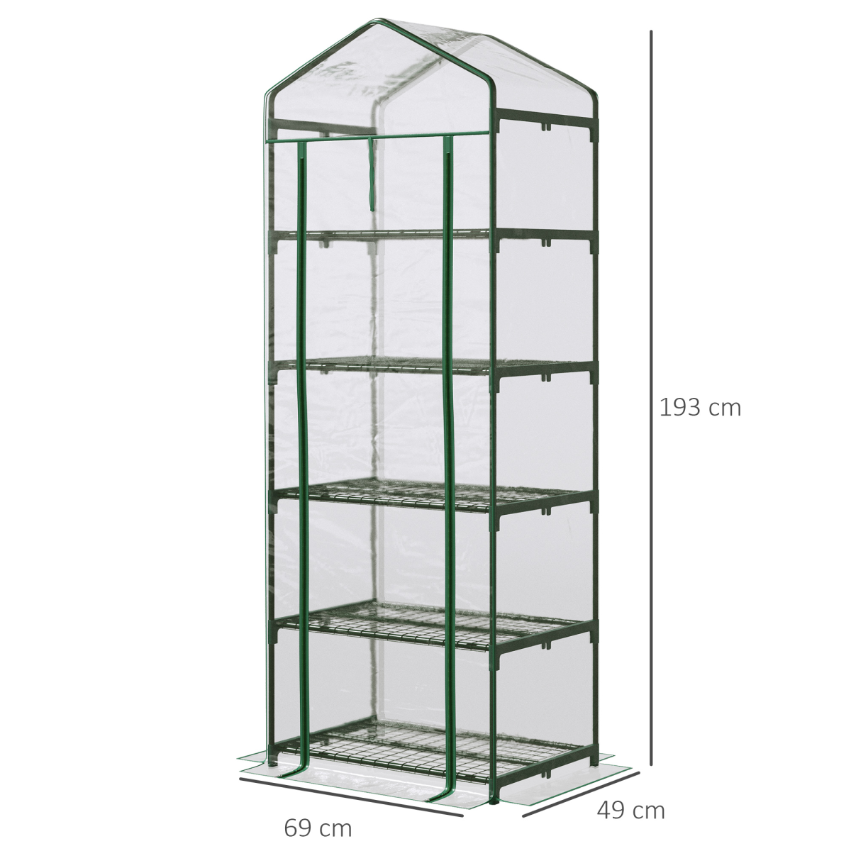 Outsunny 5-Tier Outdoor Greenhouse with Steel Frame, Transparent PVC Cover, Zipped Door, 69 x 49 x 193 cm