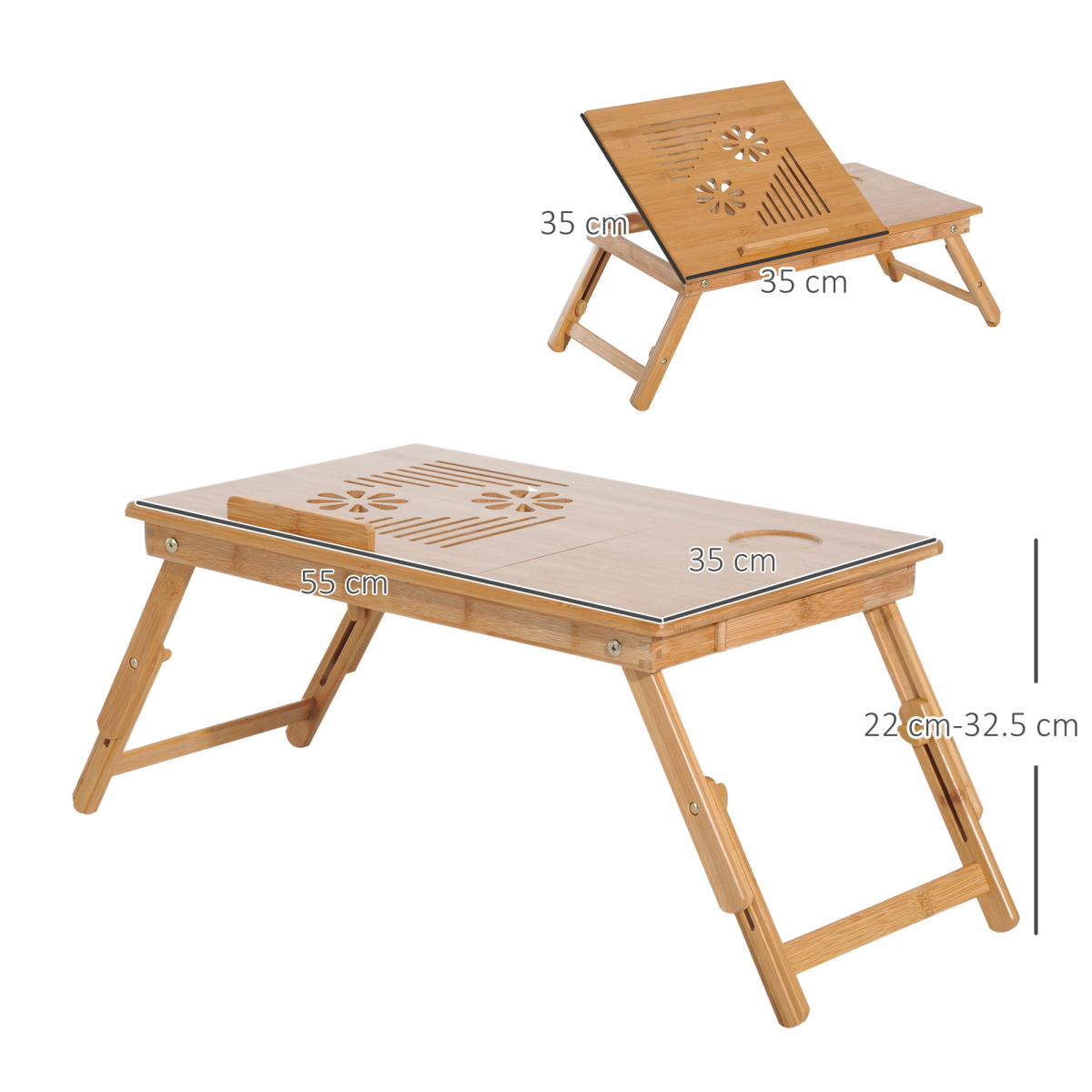 Portable Adjustable Bamboo Laptop Bed Tray Table with Drawer and Cup Slot