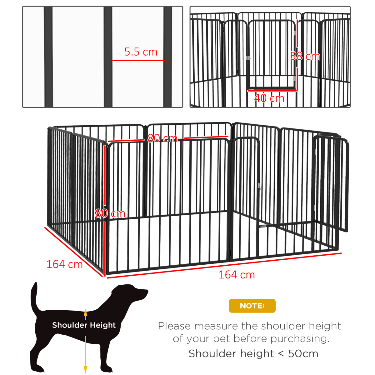PawHut 80cm 8-Panel Steel Dog Playpen for Small and Medium Dogs, Black