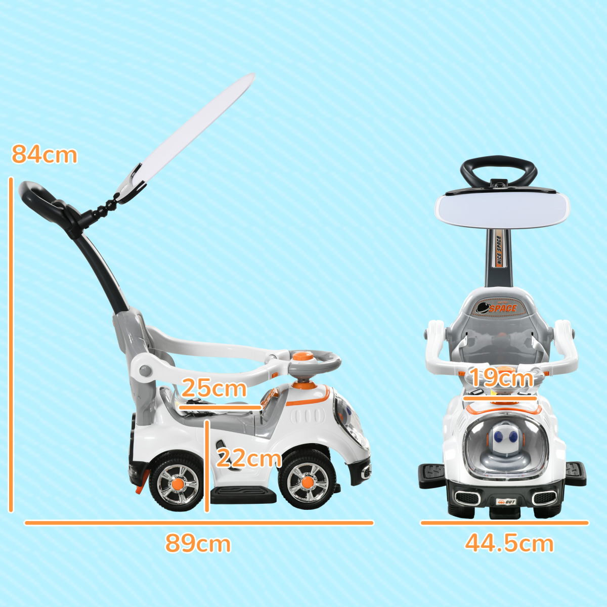 AIYAPLAY 3-in-1 Ride On Push Car with Light-Up Robot Design, White