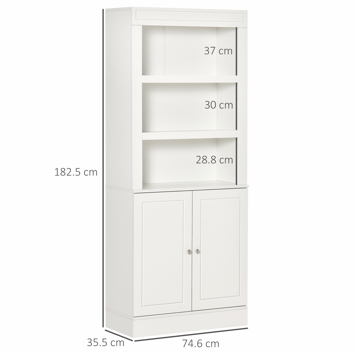 HOMCOM White Kitchen Cupboard with 6-Tier Shelving, Double Door Sideboard