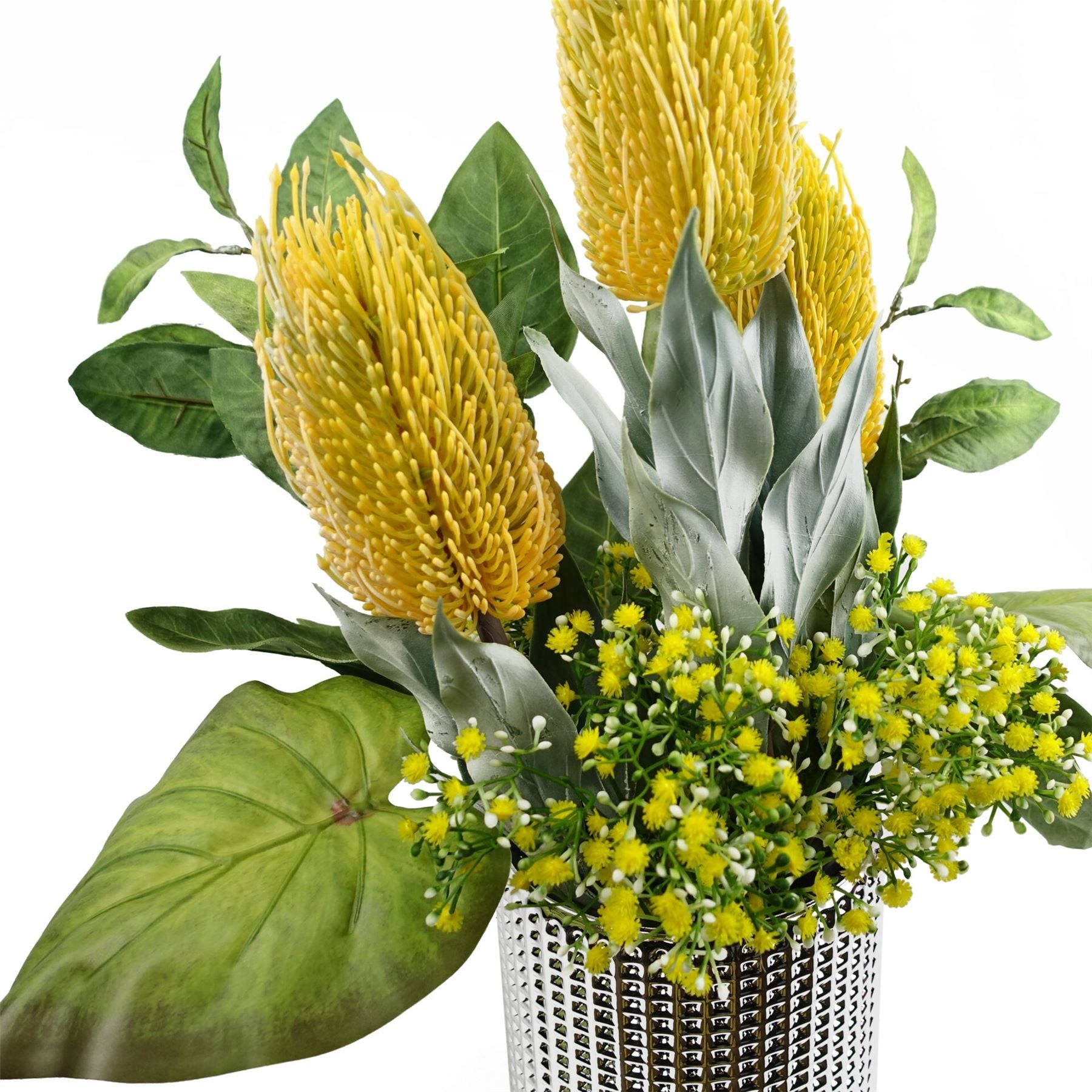Pack of 6 Artificial 75cm Banksia Menziesii Yellow Flower Stems