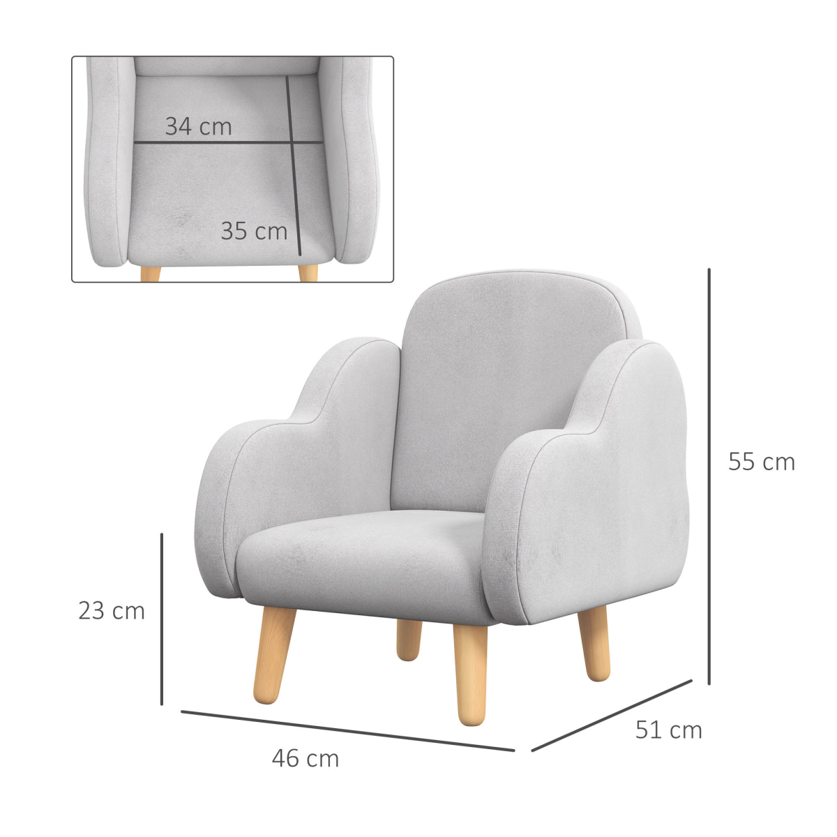 ZONEKIZ Cloud-Shaped Toddler Armchair, Grey Kids Mini Chair