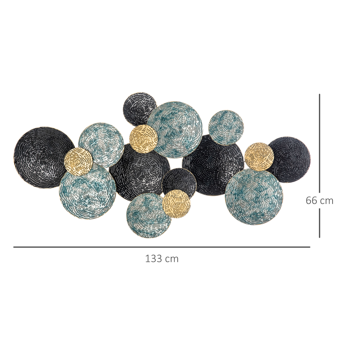 3D Minimalist Metal Multi-Disc Circle Wall Art Hanging Sculpture, Ready to Hang, 66 x 133 cm