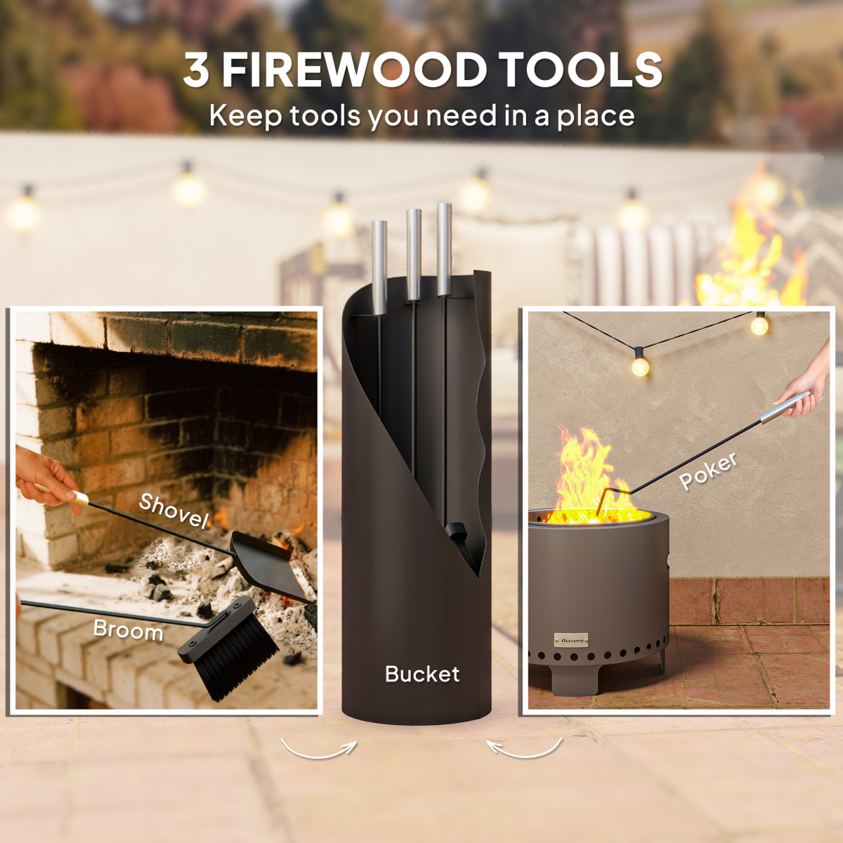 Outsunny 4-Piece Metal Fireplace Companion Set, Black
