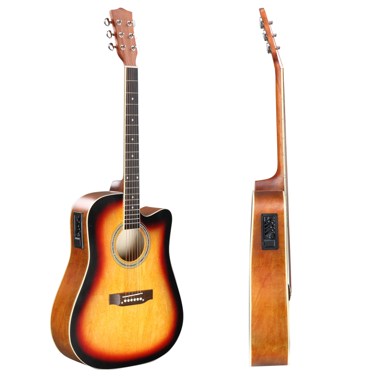 【】KMA101 41In Basswood Panel Matte Edging Folk Guitar with 10W Amplifier Bag Tuner and other Accessories Sunset