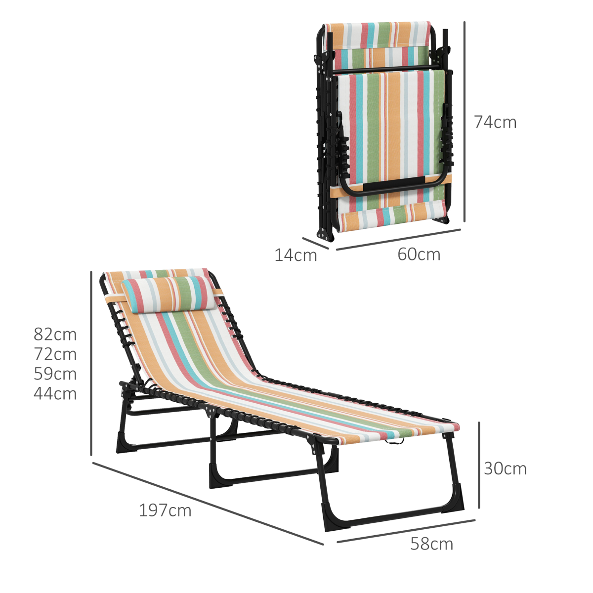 Outsunny 2-Piece Folding Beach Chaise Loungers, 4-Position Adjustable