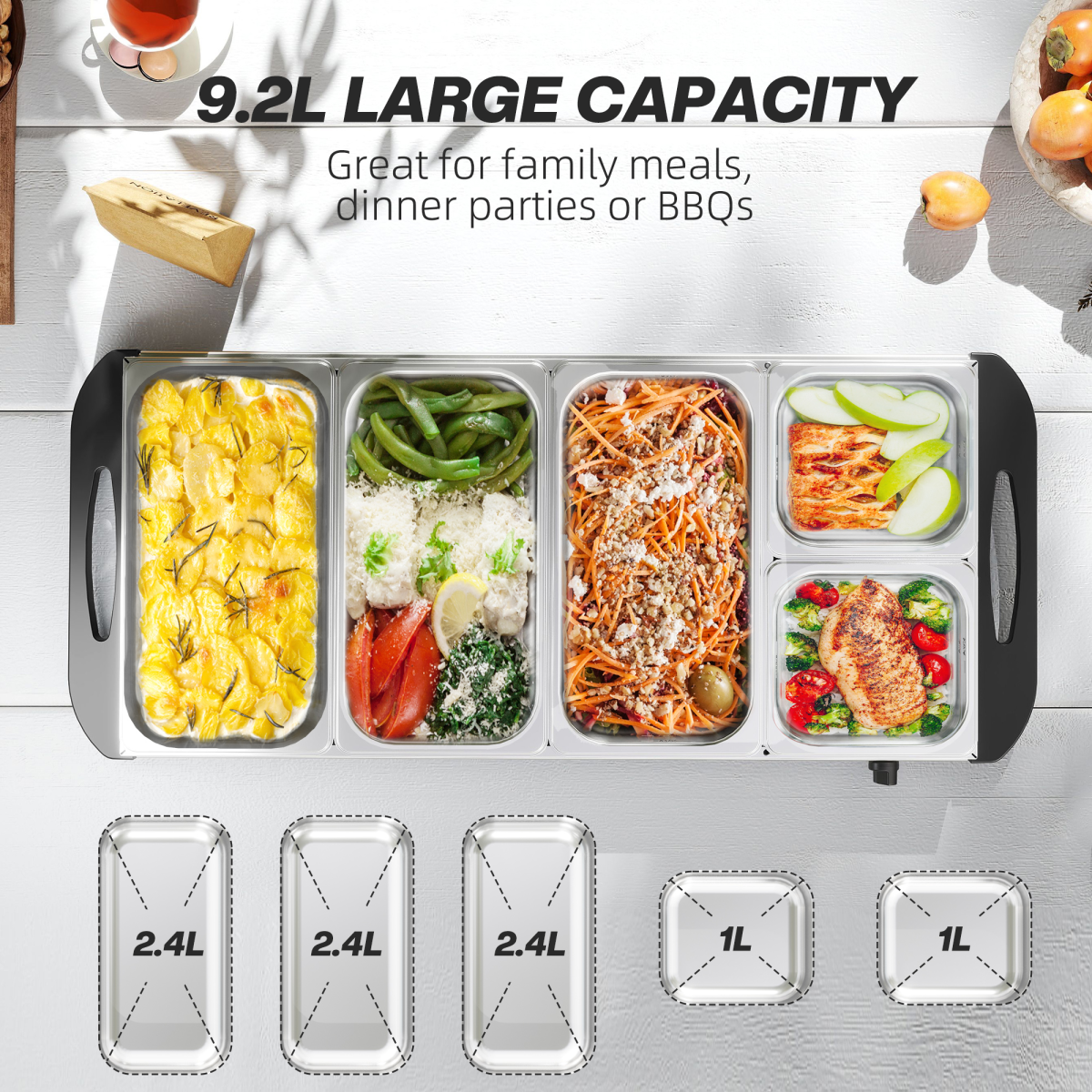 HOMCOM 5-Tray Electric Food Warmer, 9.2L Buffet Server, Silver
