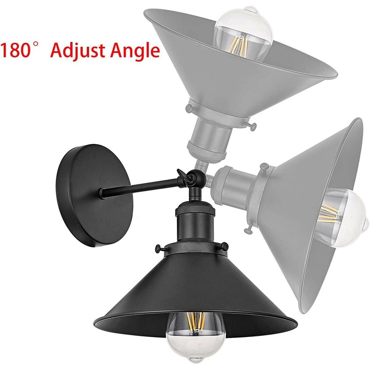 Black Vintage Retro Cone Shade Wall Sconce with E27 Holder