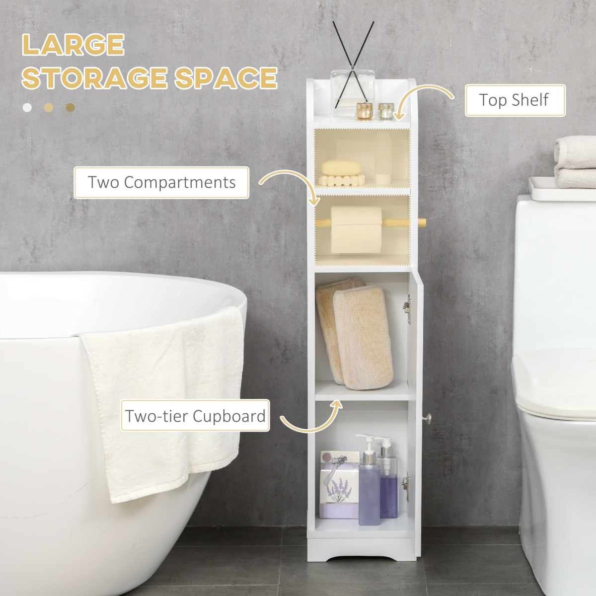 kleankin Freestanding Bathroom Storage Cabinet with Adjustable Shelf, White