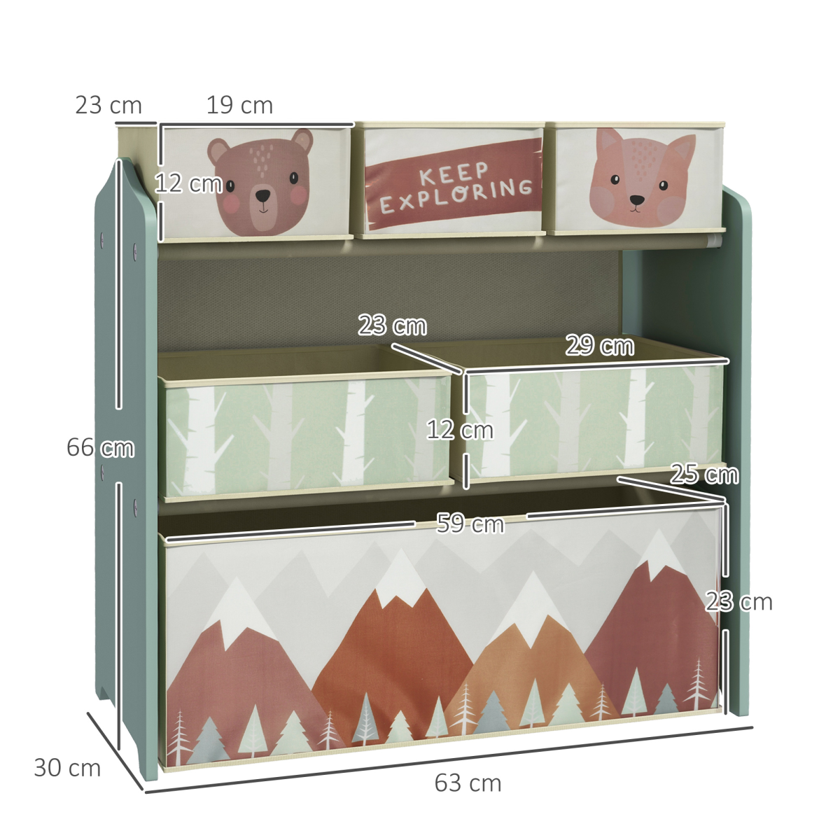 ZONEKIZ Kids Toy Storage Unit with 6 Boxes, Green