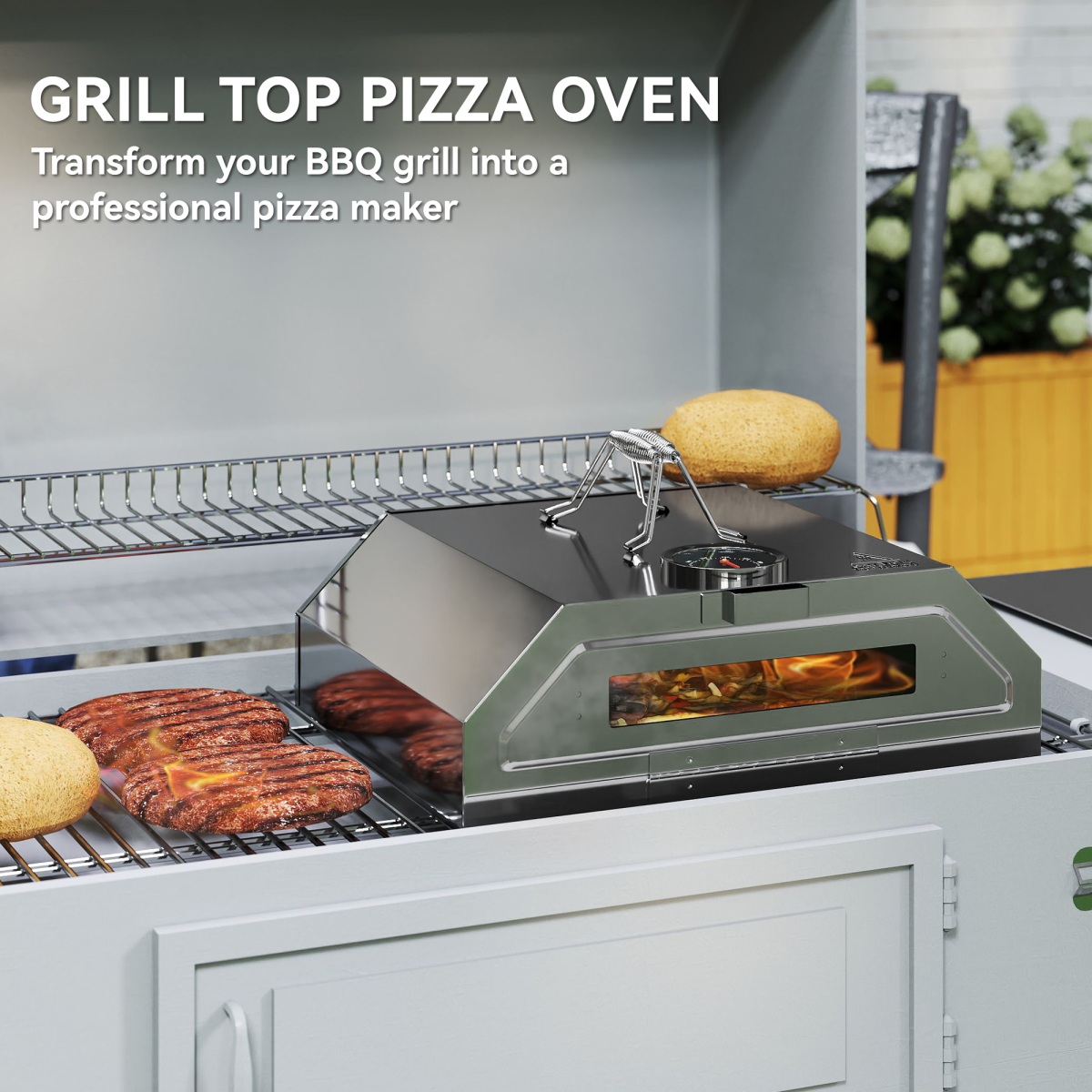 Outsunny Stainless Steel BBQ Pizza Oven with Thermometer and Window