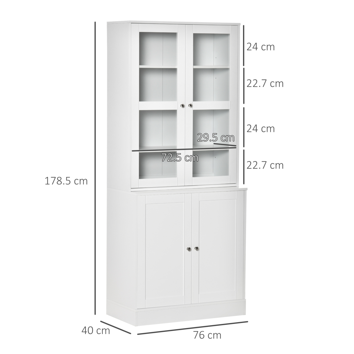 HOMCOM Modern Bookcase Storage Cabinet with Glass Doors, Adjustable Shelves