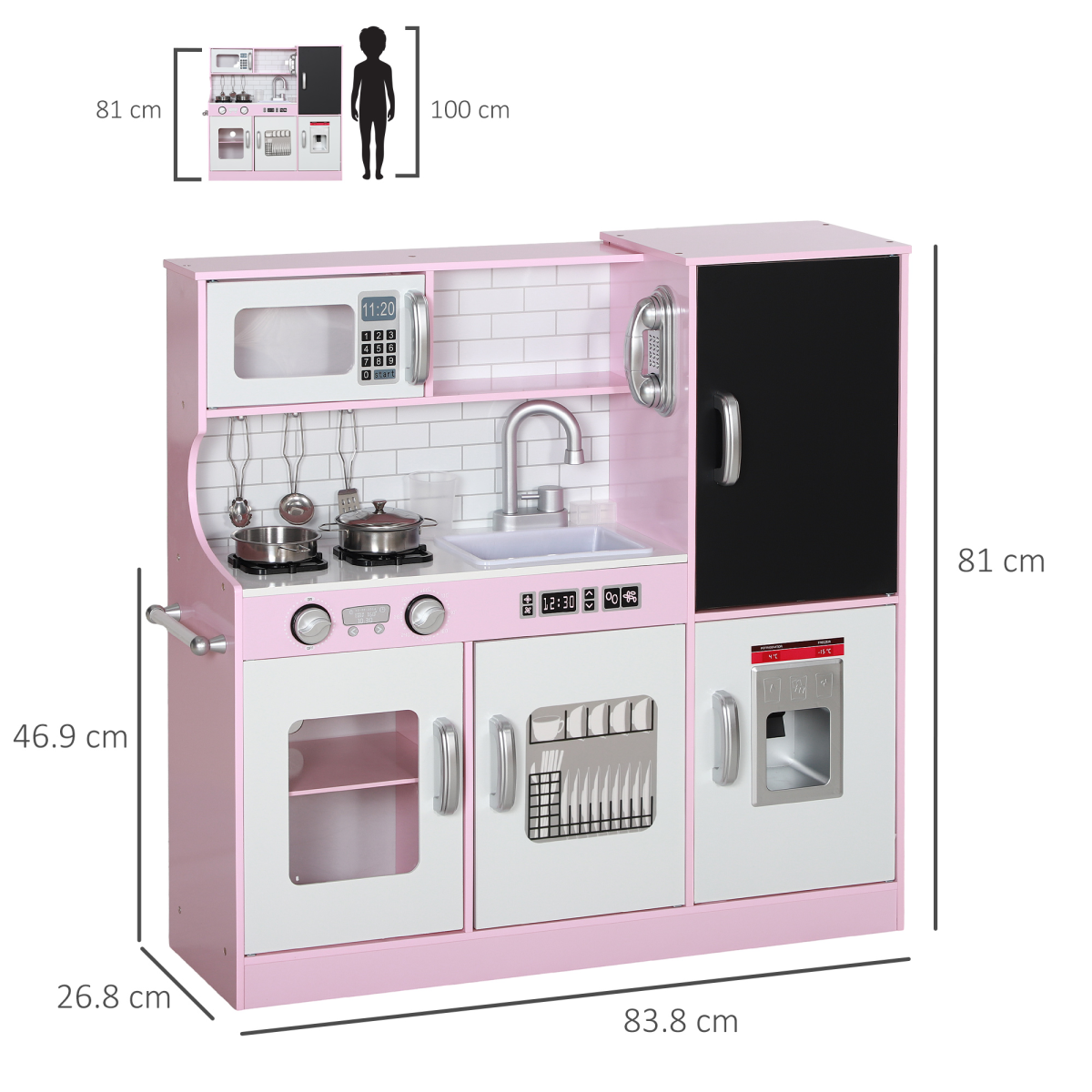 AIYAPLAY Kids Play Kitchen Set with Phone, Chalkboard, Sink & Ice Maker